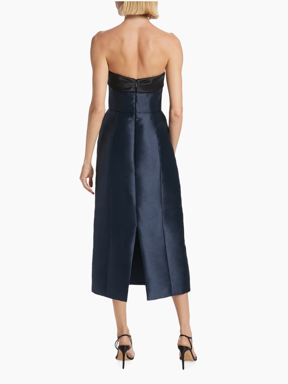 Amsale Mikado Satin Strapless Navy High-Low Tea-Length Evening Dress - Picture 6 of 7